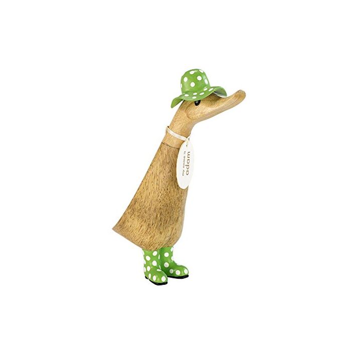 DCUK Spotted Wooden Duck Duckling Hat and Wellies (Green)-1